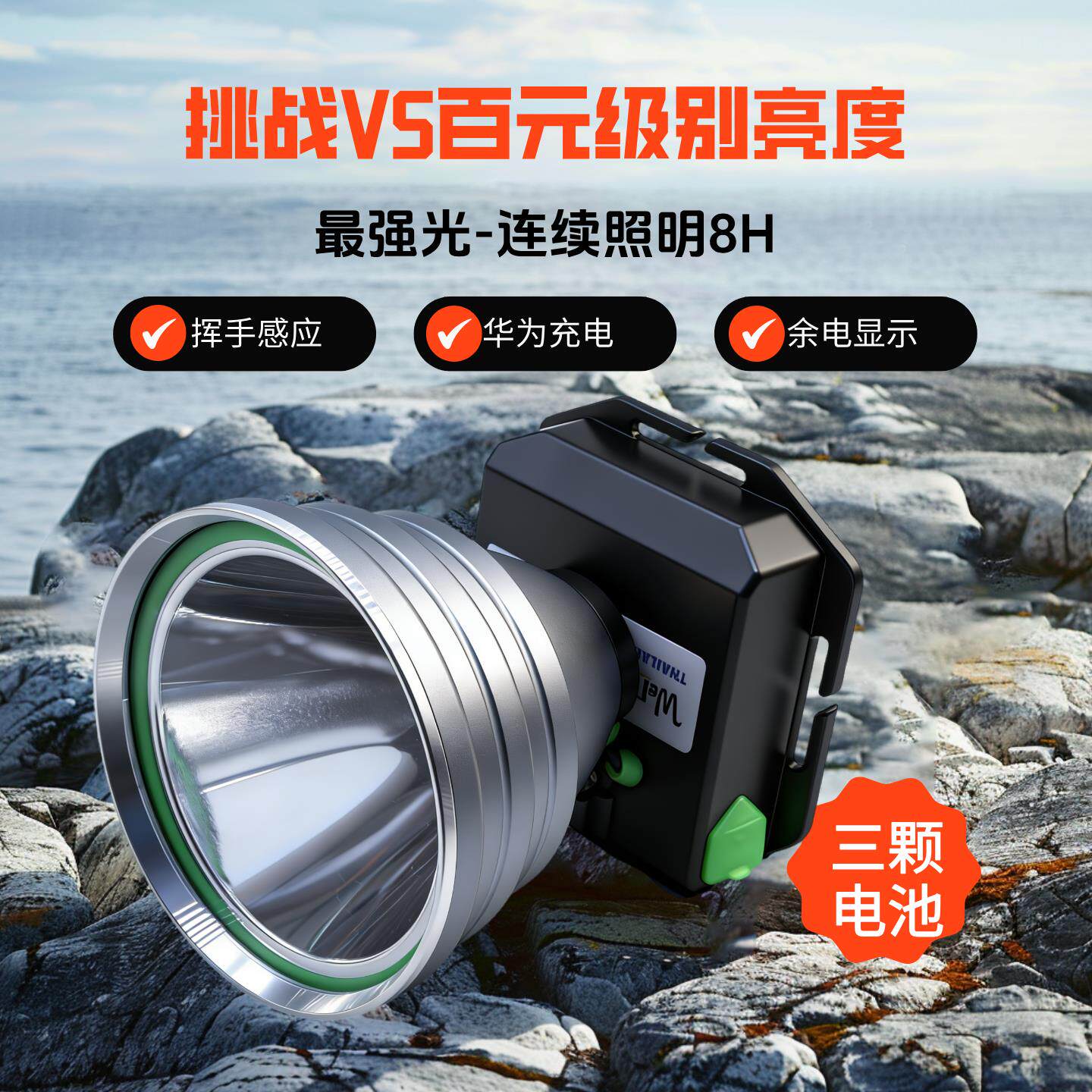 户外远射超亮激光炮头灯长续航感应钓鱼灯强光头戴LED防水充电筒