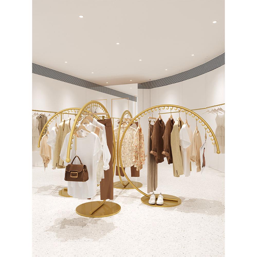 中岛服装展示架金色服装展示架创意童装落地式展示架衣架女装店货