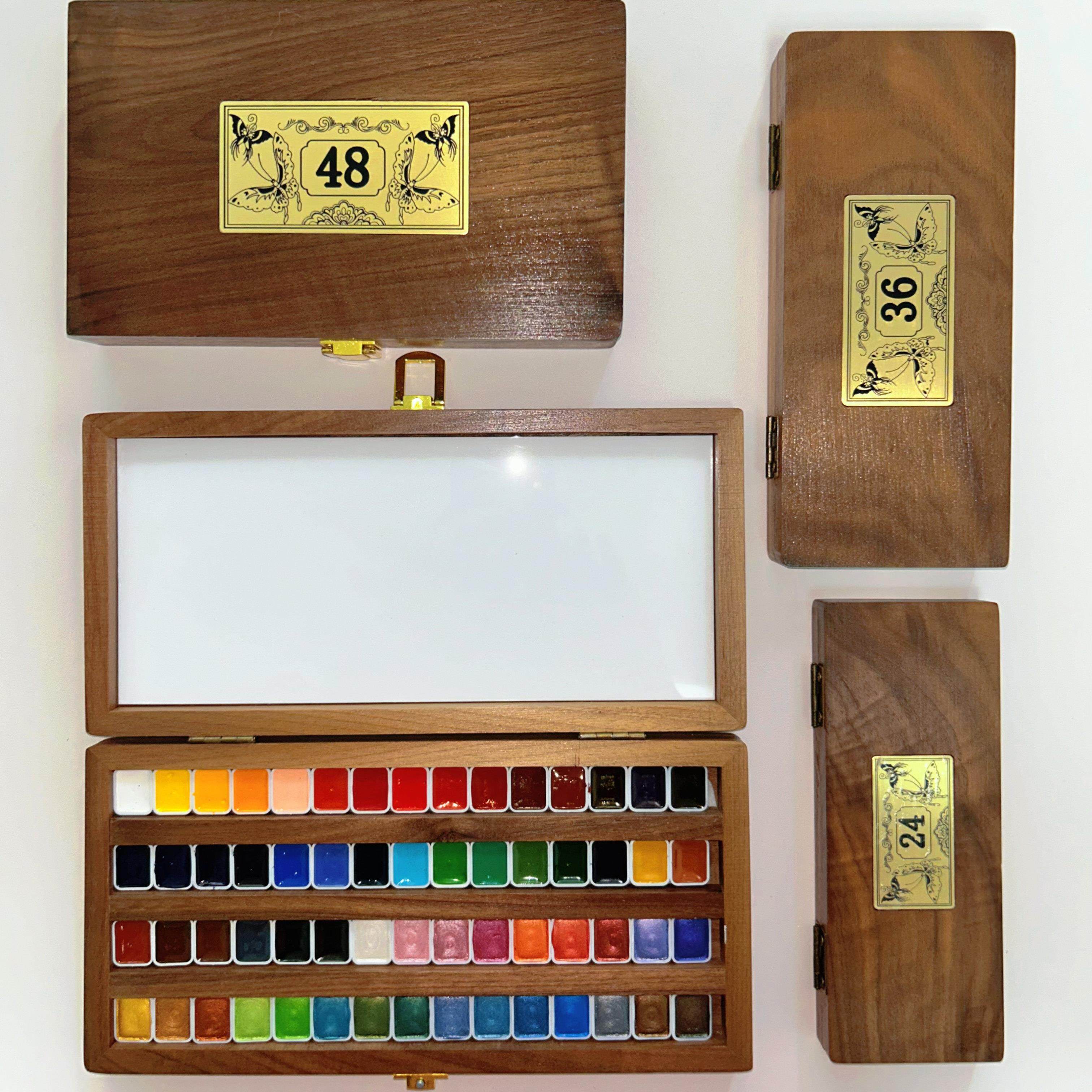 木盒水彩颜料固体美甲美术绘画工具套装珠光专用初学者随身便携
