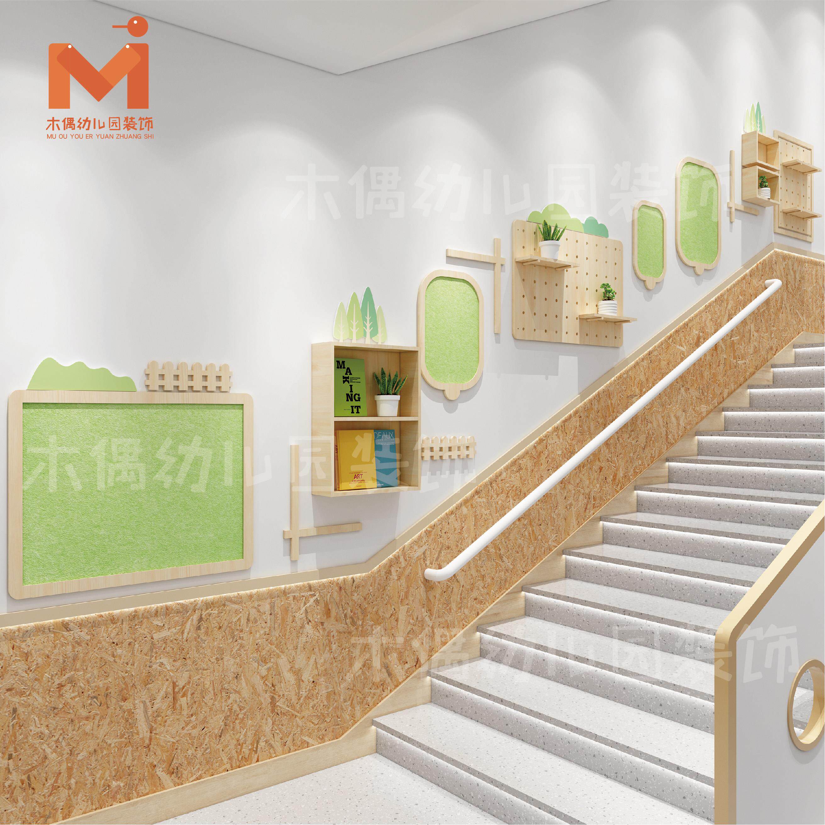 实木幼儿园展示栏摆台洞洞板楼梯文化墙环创装饰立体框简约毛毡