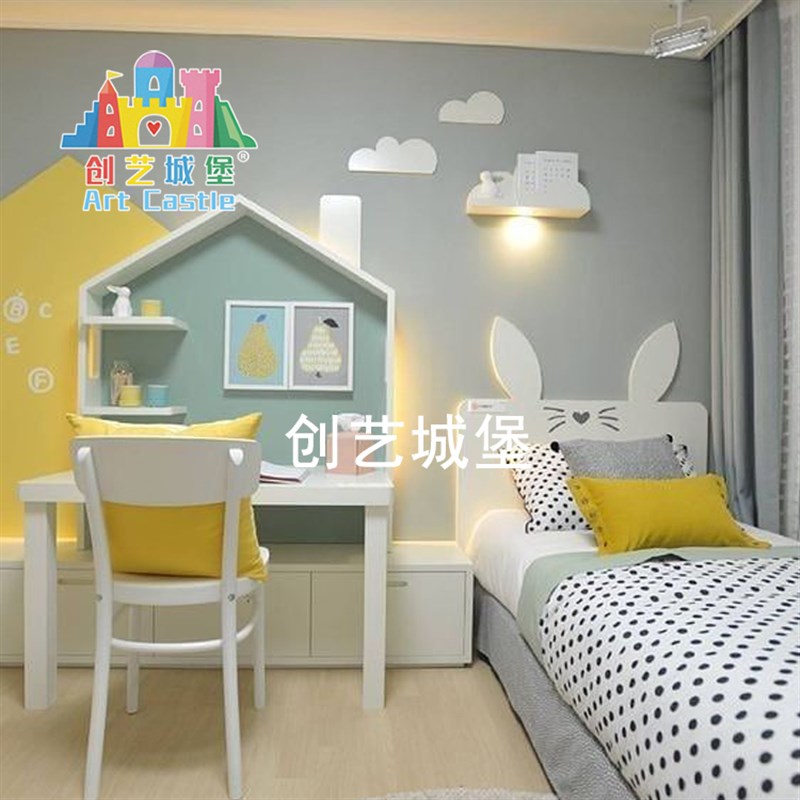 创艺城堡定制实木儿童家具组合房子书桌配套写字台轻奢学习桌子