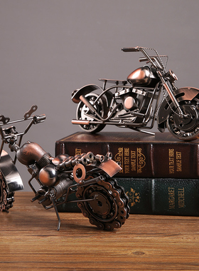 铁艺复古机车摆件模型金属机车电视柜酒柜装饰品男孩房间布置