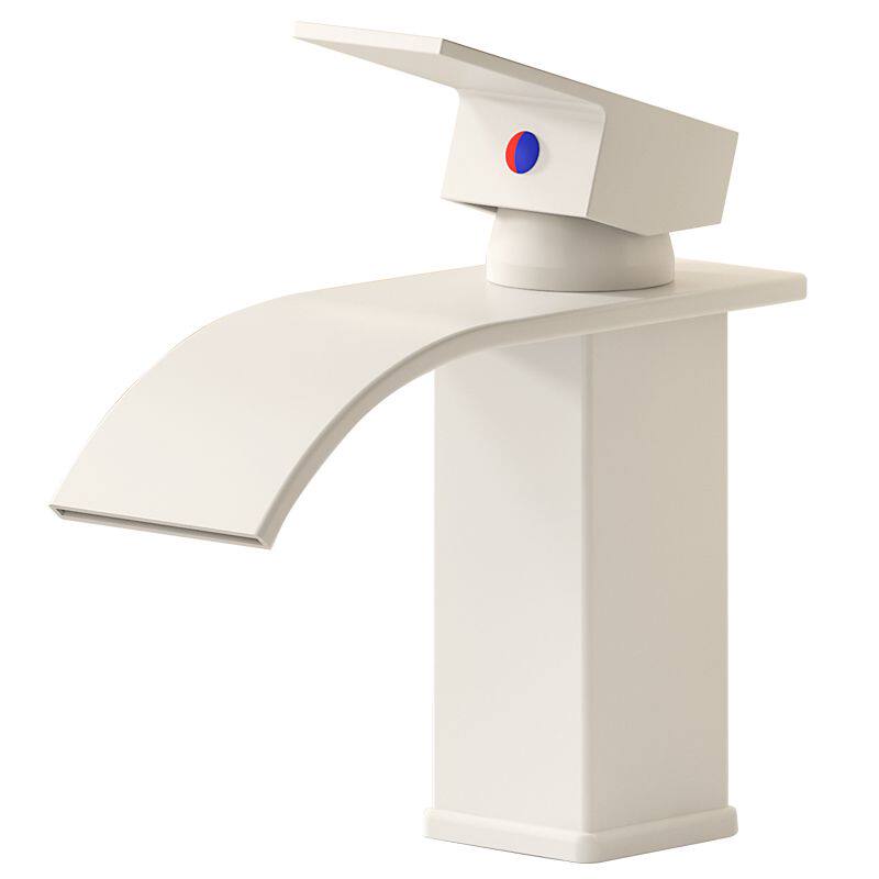 白色全铜龙头瀑布出水洗脸盆洗手盆龙头浴室柜单孔冷热水龙头