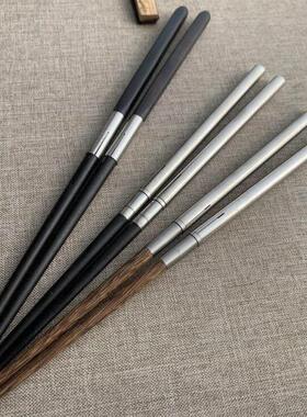 新款增强版黑檀木不锈钢插接便携折叠实木筷子乌木折叠筷两截筷子