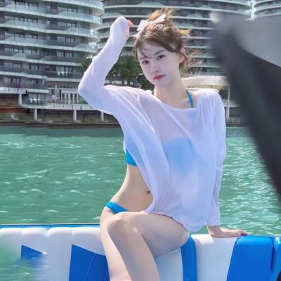 2024竹节棉比基尼罩衫 开叉防晒落肩圆领套头透视泳衣沙滩裙女