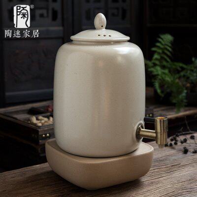 陶迷家用泡茶储水罐大容量陶瓷煮茶缸大号带龙头养水净水缸饮水机