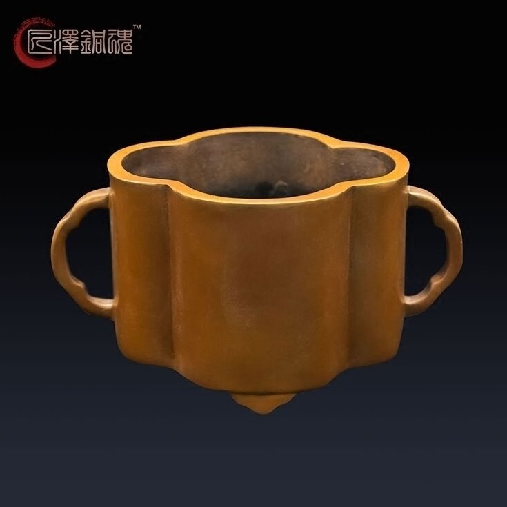 纯铜海棠形双耳炉 香道用品手工沉檀香仿古佛具包邮紫铜家居摆件