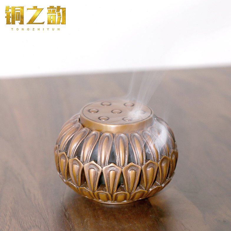 纯手工纯铜紫铜莲瓣纹熏炉家用室内宣德小摆件创意供奉茶道装饰品