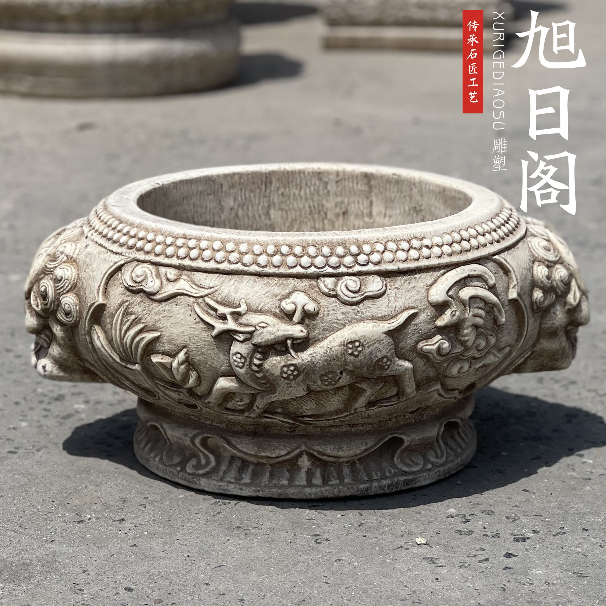 石雕石盆汉白玉仿古做旧石花盆复古圆盆水盆水缸石槽石缸庭院摆件