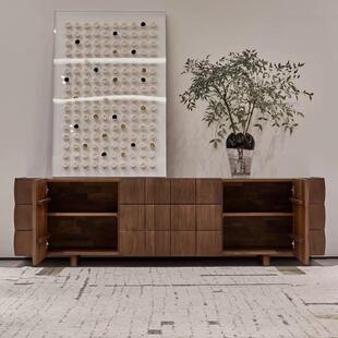 北美黑胡桃色电视柜卧室高款视听柜客厅矮柜意式极简实木储物柜子