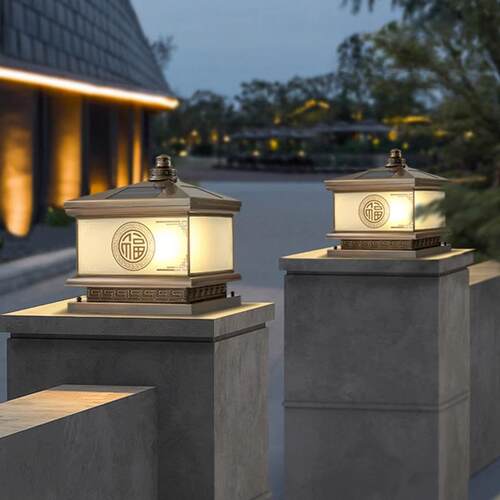 中式全铜太阳能柱头灯户外庭院灯别墅大门灯门柱灯围墙柱子灯古典