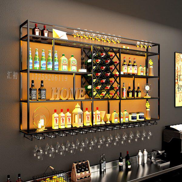 餐厅酒柜墙壁置物架酒吧展示壁挂吧台悬挂铁艺现代简约菱形格酒架