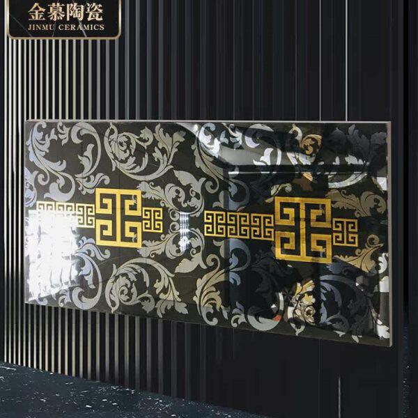 豪宅奢华黑色镀金大理石纹背景墙瓷砖别墅酒店大板墙面砖60X120