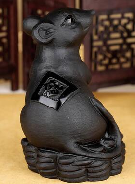 xyt天然黑曜石老鼠摆件生肖吉祥物家居饰品鼠摆件兔年吉祥物黑色