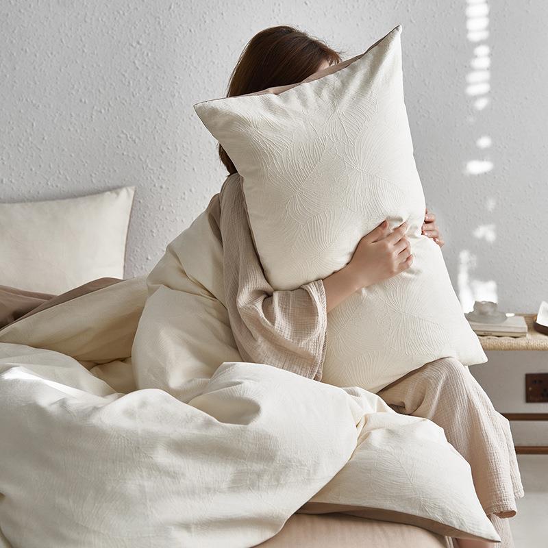 日式诧寂风全棉色织提花磨毛四件套A类100S纯棉床单被套秋冬床品4