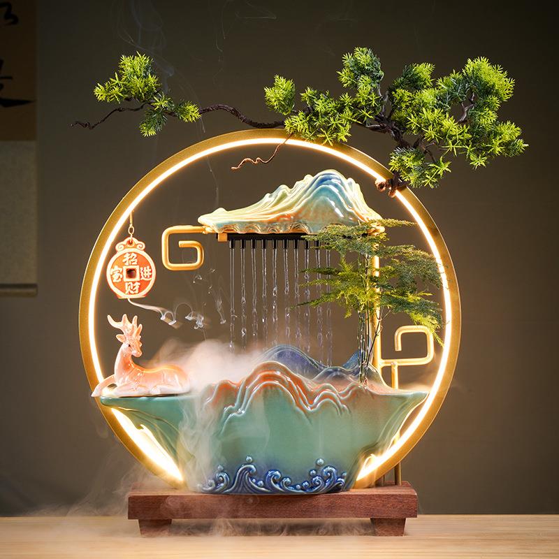 假山水景流水摆件循环水客厅加湿器玄关茶桌生财招财乔迁开业送礼