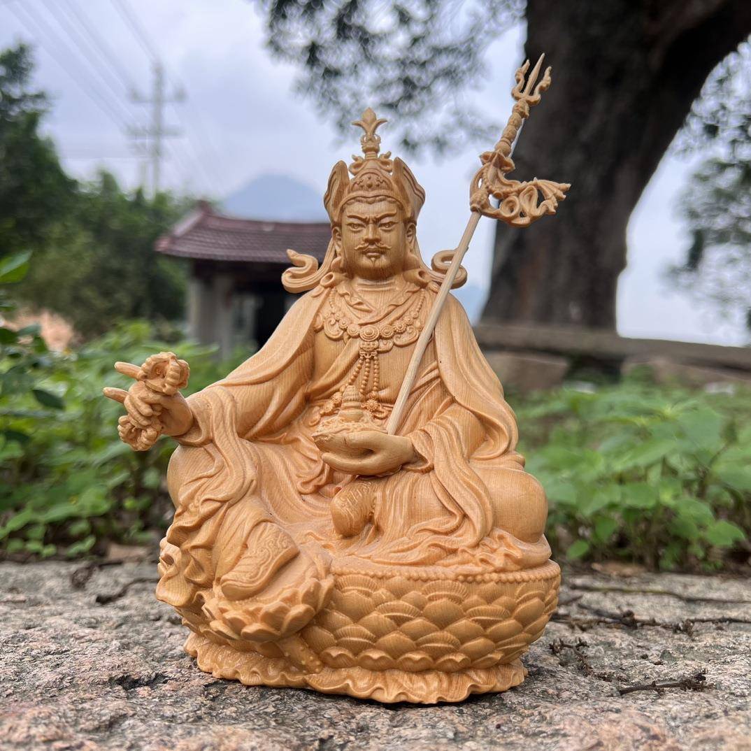 新款加拿大桧木雕刻莲花生摆件木雕神像菩萨居家桌面摆件