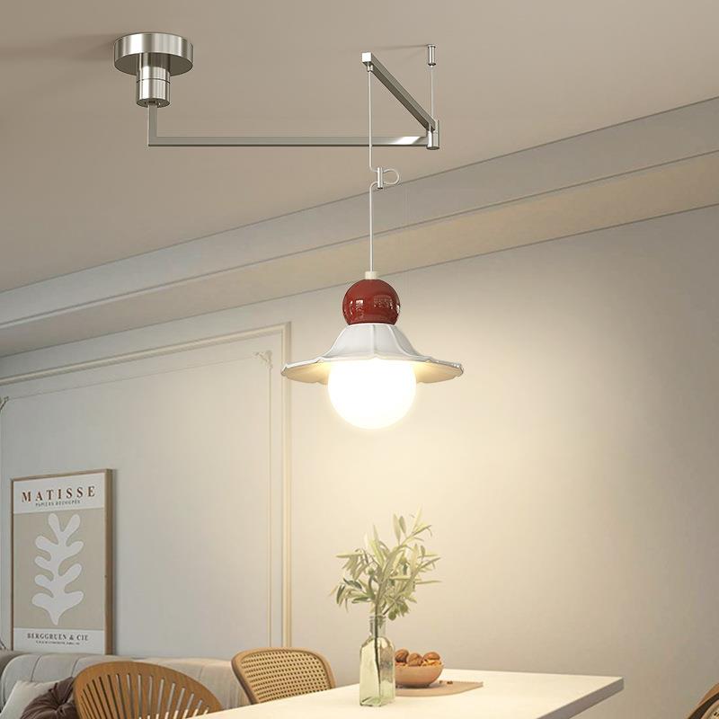 全光谱摇臂陶瓷餐厅吊灯现代简约餐桌灯奶油风可移位饭厅吧台灯