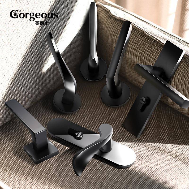 室内静音门锁门把手家用卧室黑色房门锁卫生间分体锁具通用型