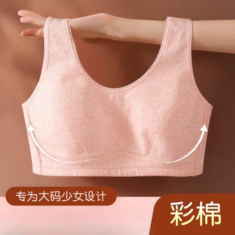 青少年加大码文胸彩棉胖mm初高中学生少女胖子发育期胸罩美背内衣