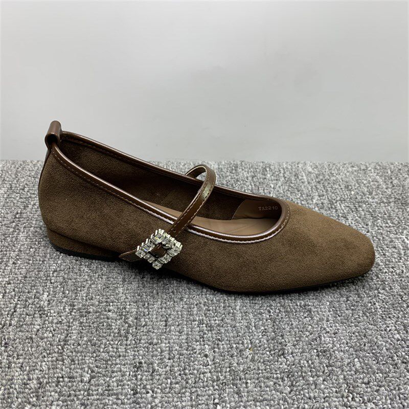 断码处理复古绒面方头玛丽珍鞋女2025夏季新款一字扣带软底奶奶鞋