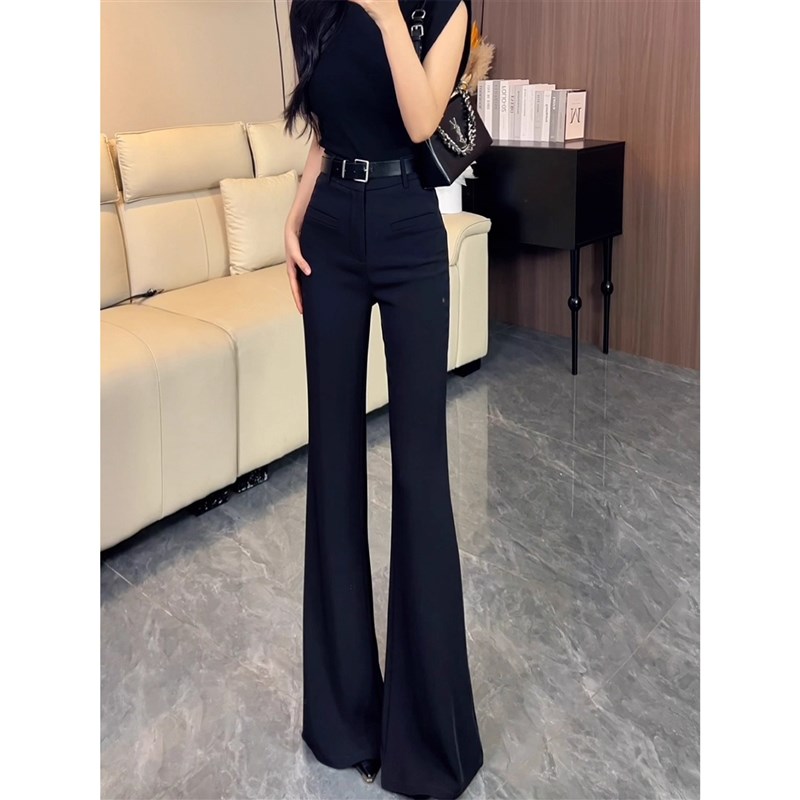 黑色高级感微喇西装裤女夏季2025新款气质显瘦高腰弹力喇叭拖地裤