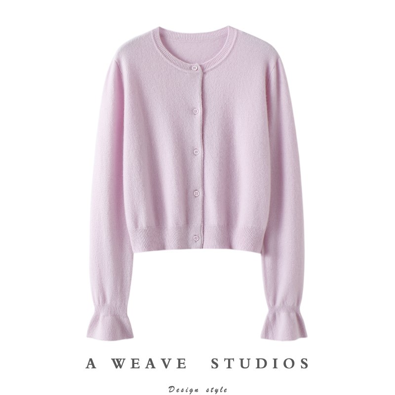 正宫都喜欢!!喇叭袖100%纯山羊绒开衫女短款纯羊绒毛衣针织开衫