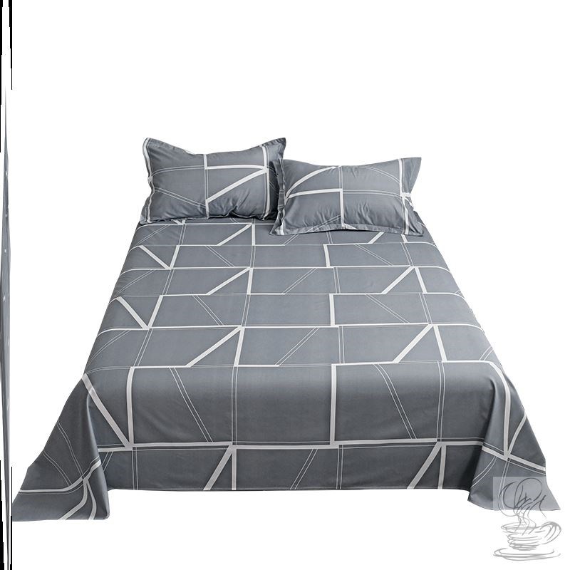 床单单件水洗棉蓝色现代简约单人一米五1.8被单网红格子磨毛单子