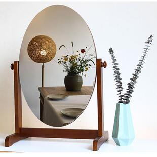 化妆镜台式双面镜圆镜桌面镜子实木中式旋转梳妆镜现代简约大台镜