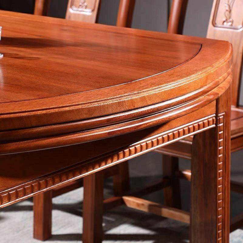 花梨木实木餐桌椅组合伸缩折叠圆形饭桌现代简约家用可变桌子格木