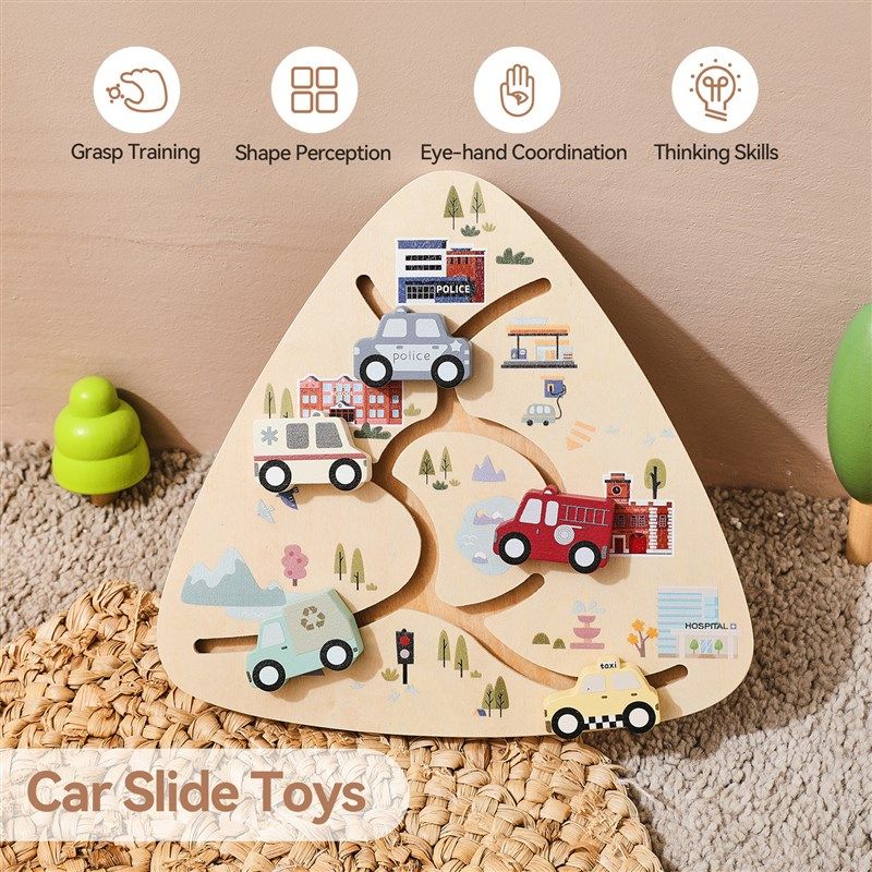 跨境亚马逊爆款儿童益智动手动脑玩具木质汽车轨道迷宫滑轨玩具