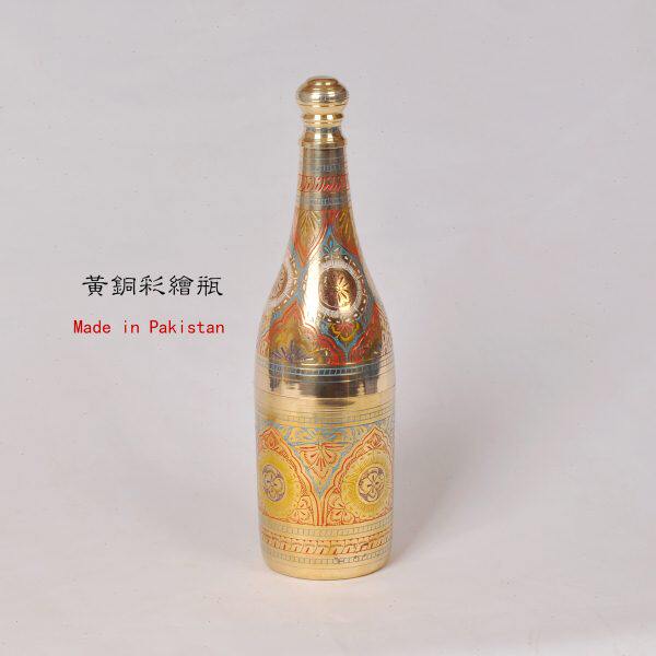 室内装饰瓶调酒师用特色创意酒具巴基斯坦进口加厚纯黄铜彩绘酒瓶