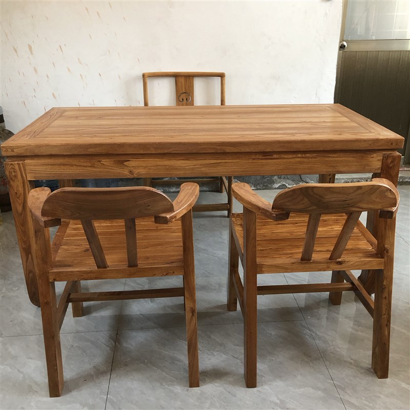 老榆木实木餐桌原木方桌束腰马蹄桌简约民宿仿古禅意茶桌书桌茶台