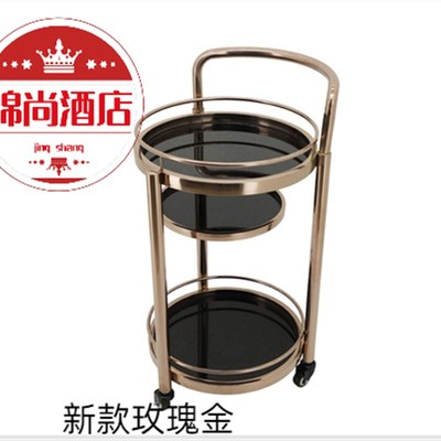 酒店酒水车会所餐厅酒吧美容院蛋糕送餐茶水车圆形移动手推车欧式