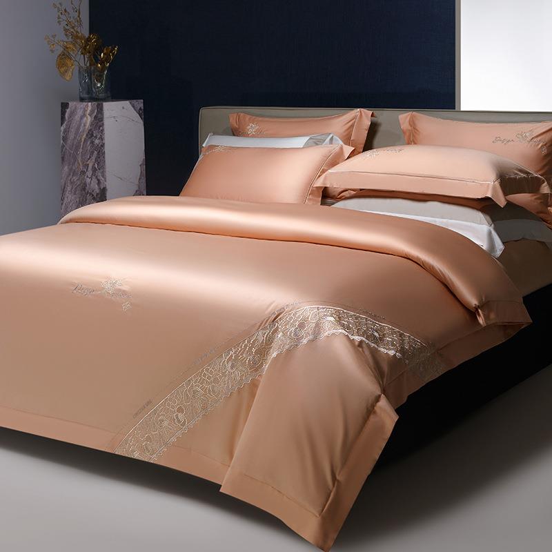 四季可用A类140支长绒棉纯棉轻奢刺绣床上四件套新婚全棉被套床单