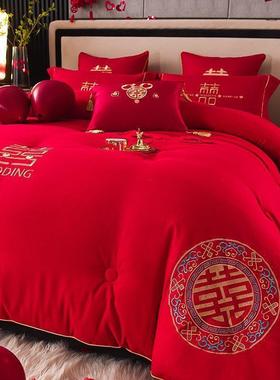 大红色被子婚庆喜被大豆纤维水洗棉刺绣被芯婚房结婚喜庆床上用品