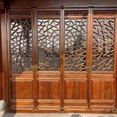 实木仿古门窗花格玄关中式屏风隔断花格子推拉门木质雕花木门老旧