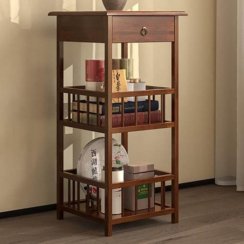 新中式茶柜置物架家用茶具放置架子落地茶台边柜博古架带抽展示架