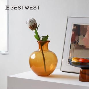博西家居轻奢高级感玻璃花瓶摆件插花水培复古餐桌装饰落地大号