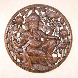 泰国木雕花板东南亚大象玄关壁挂东南亚家居墙上复古装饰品挂件