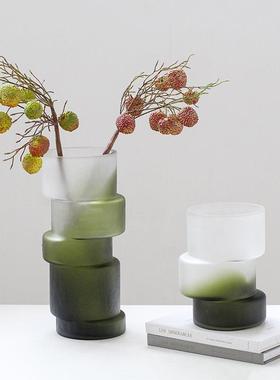 现代手工哑光渐变绿色竹节玻璃花瓶新中式客厅玄关样板房装饰摆件