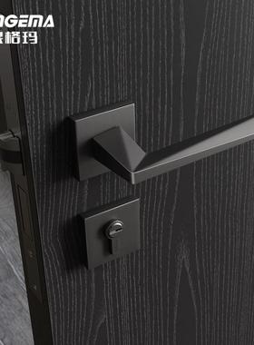 琅格玛北欧门锁灰色室内静音锁卧室书房拉丝锌合金轻奢木门执手锁