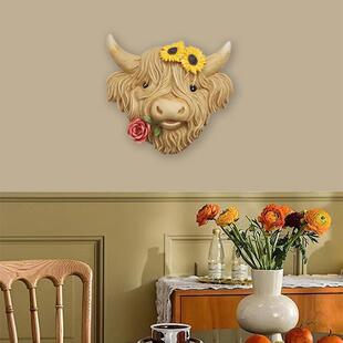 招财高地牛头壁挂墙上装饰品挂件民宿花园墙面装饰电视墙装饰挂件