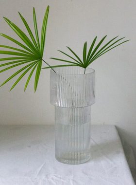 OOOOH现代简约竖条纹敞口玻璃花瓶马醉木插花水培花器