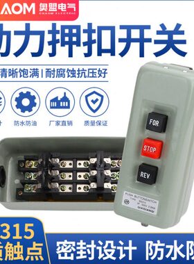动力压扣开关BS-315扣押开关按钮 3P 500V 2.2KW 倒顺停开关