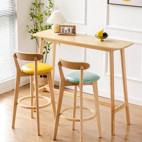 北欧实木小吧台桌椅组合家用靠墙高脚桌吧桌简约咖啡桌阳台长条桌