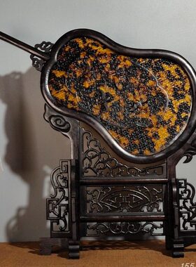 热卖檀木框古玩扇子家居装饰品小叶檀木框镶嵌扇形屏风摆件