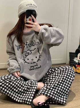 高个子加长版睡衣珊瑚绒女冬季米奇可爱加厚法兰绒家居服两件套