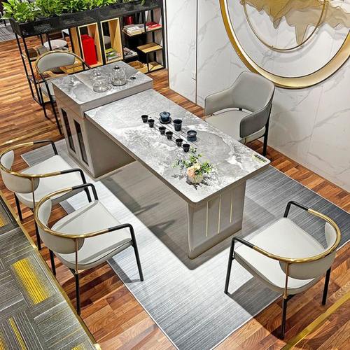 轻奢岛台岩板茶桌椅组合现代简约多功能泡茶书桌茶台办公家用一体