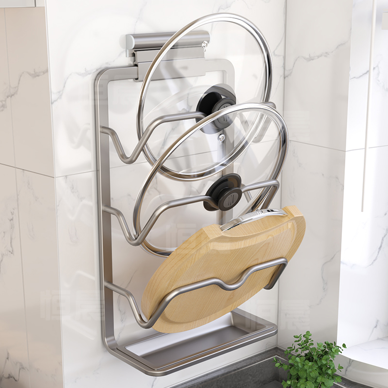 免打孔壁挂式锅盖架厨房置物架大锅盖菜板架家用收纳多层砧板架子